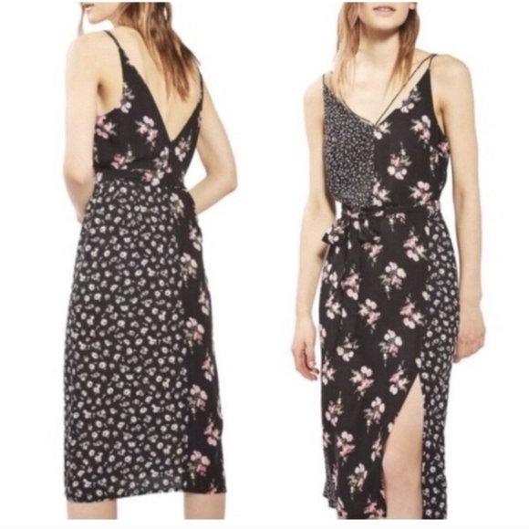 Topshop Dresses & Skirts - Topshop Black and Pink Mixed Floral Midi Dress